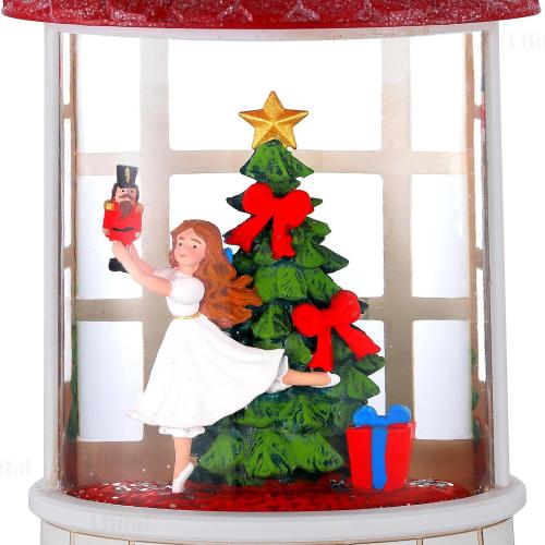 Christmas Snow Globe Ballerina Nutcracker Snow Globe Lantern with Music Glittering Lighted Christmas Tree and Clara Birthday Gift Table Indoor Decoration for Girls,USB and Battery Operated, 8.2