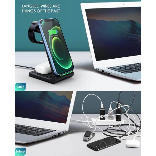 3 in 1 Wireless Charging Station, 2026 Upgraded Fast Desk Charger Station for iPhone 17 16 15 14 13 12 Pro Max Plus, Charger Stand for Apple Watch 10 9 8 7 6 5 4 3 2 SE, Airpods 4 3 2 Pro(Black)