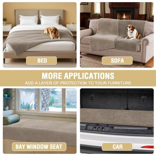 H.VERSAILTEX Plush Chenille Couch Cover for Dogs Pets Blanket for Bed Anti-Slip Soft and Durable Furniture Protector for Small Medium Large Cats Washable (52 x 82, Taupe)
