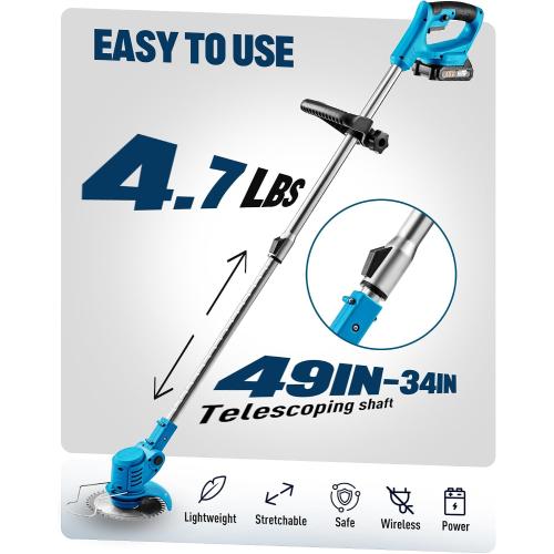 Lightweight Blue 48V Cordless Weed Eater, Battery Powered String Trimmer Lawn Edger with Charger for Garden Yard Work❗MAY HAVE MISSING PIECES/NEEDS CLEANING❗