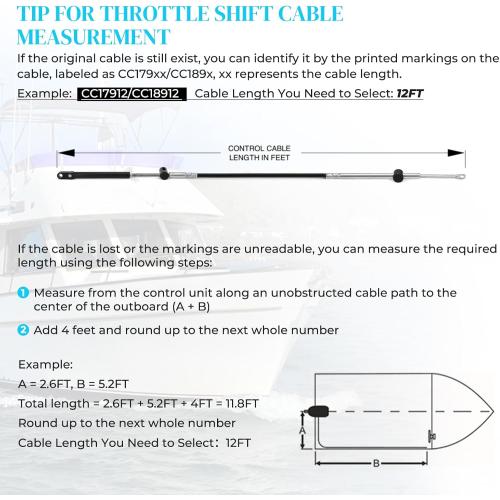 2pcs Gen1/Gen2 Boat Throttle and Shift Cables Compatible with Mercury MerCruiser Marine Force Outboard Engine, Replace CC179xx/CC189xx