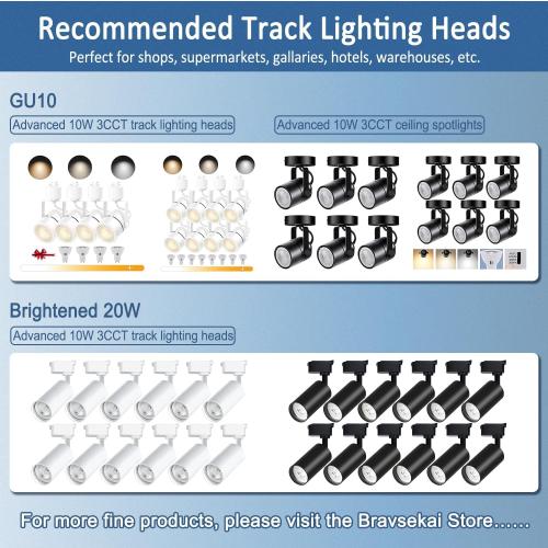 White Aluminum Alloy Shell H Type Track Lighting Rails, 4PCS H Track Lighting Rails Kit 120V Single Circuit 3-Wire 6.5 FT (3.28FT*2) with Extra I Connector Wall Anchors for H Track Lighting Heads