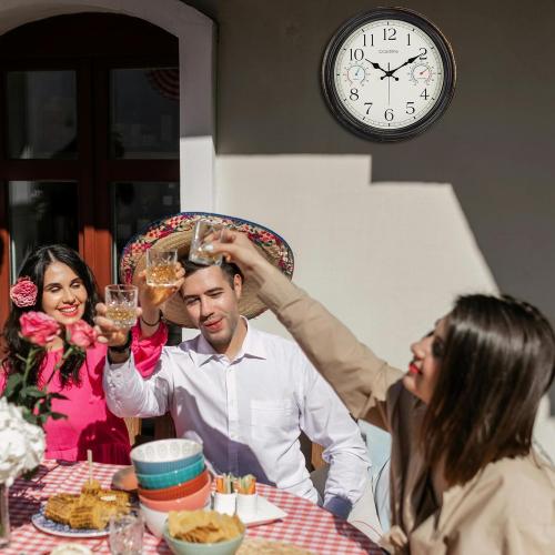 Crosstime 16 Inch Waterproof Outdoor Clock with Thermometer & Hygrometer Combo – Bronze Retro Vintage Decor Indoor Outdoor Wall Clocks for Patio, Pool, Backyard, Garage