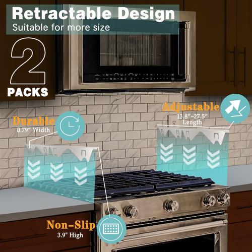 Stove Gap Covers Stainless Steel, 2 Pack Stove Gap Filler Easy Retractable Length 13.8 to 27.5, Width 0.79 ALMCALS Range Trim Kit, Heat Resistant Guard Between Stove Top & Counter