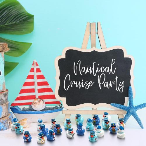 72 Pcs Mini Sailor Cruise Ducks Bulk for Hiding Tiny Resin Blue Cruise Ducks Miniature Sailor Duck Figurines for Ship Nautical Birthday Carnival Party Favors Gift Decoration