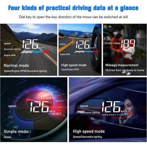 Car HUD Head Up Display M7, OBD/GPS Smart Gauge, Driving Speed, Engine RPM, Voltage, Water Temperature, Etc.., Works Great for All Cars
