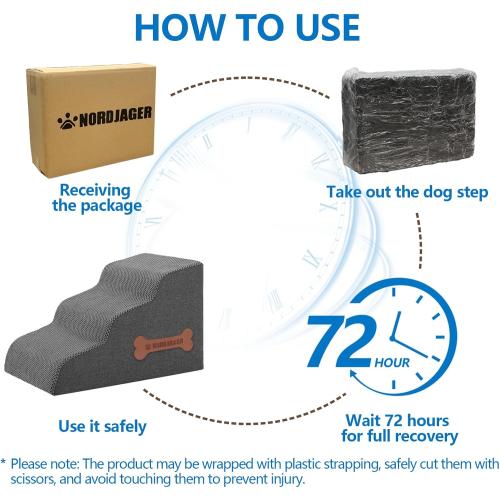 Dog Stairs 4 Steps for Small Dogs and Cats to Get on High Beds, Couch or Car, Pets Can Climb, Sit, Lie Down or Perch to Look Out Windows on The Spliceable Ramp, Provides Support, Grey（19 H）
