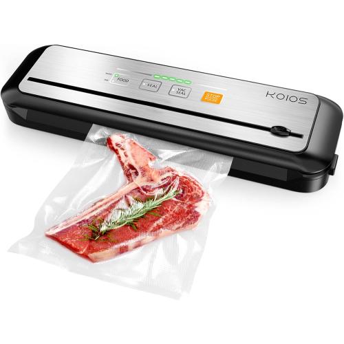KOIOS Vacuum Sealer Machine, 90Kpa Automatic Food Sealer with Cutter, 8-in-1 Food Vacuum Machine, Pulse Function, Dry&Moist Modes, Compact Design, LED Indicator Lights, 10pcs bags included, Silver