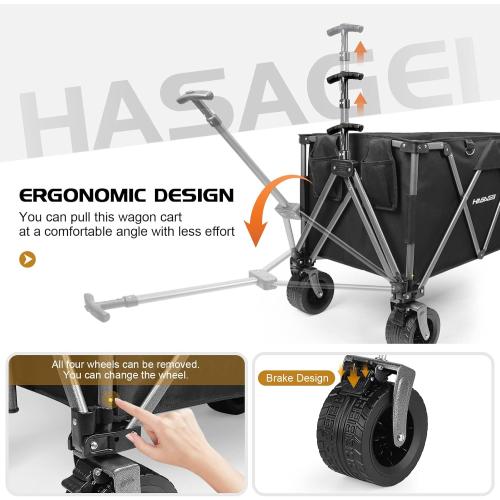 Collapsible Wagon Cart Outdoor 8.48 Cubic Feet Folding Utility Wagon 330 lbs Capacity Heavy Duty Beach Wagon with Big Wheels for Camping Beach Garden