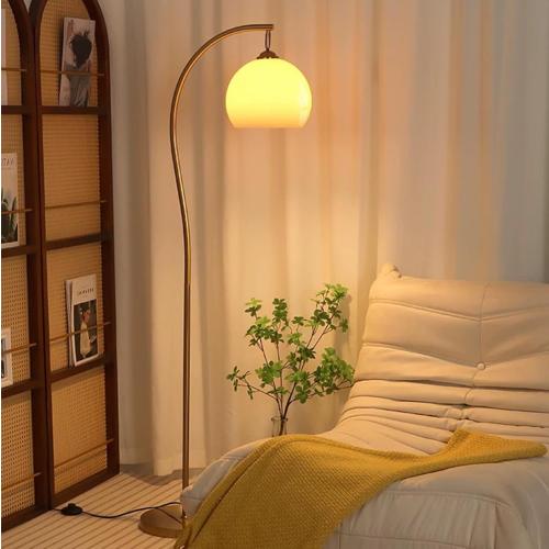 Bofea-Arc Floor Lamps for Living Room Gold Floor Lamp with Orange Glass Shade,3 Color Temperatures,Orange Tall Reading Light with Foot Switch，Ambient Lighting Lamps Mid Century Arch Lamp for Bedroom