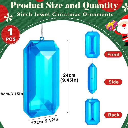 Syhood 9.5 Inch Jumbo Jewel Ornament Large Jewel Ornaments for Christmas Tree Acrylic Glitter Christmas Gem Hanging Decorations for Xmas Wedding Holiday Party Decor(Sky Blue, Rectangle)