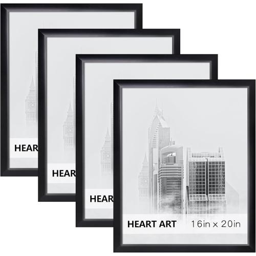 HEART ART 16x20 Frames Set of 4,Picture Frames 16x20 For Posters Without Mat,Wall Gallery Photo Frames,Black