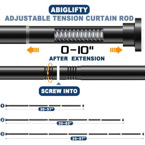 Abiglifty Black Shower Curtain Rod 30~85 Inches Adjustable Stainless Steel Shower Curtain Rods Spring Tension,Tension Curtain Rod,Non Slip,No Drilling, Sturdy and Durable.