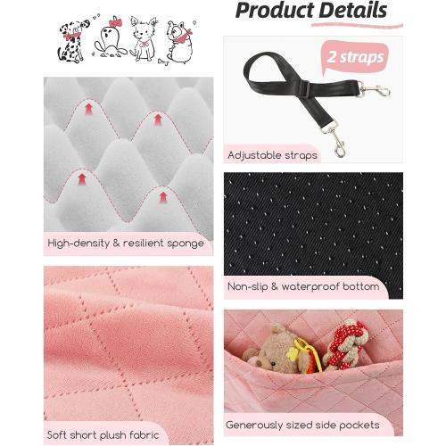 Dog Booster Car Seat for Small/Medium Dogs,Soft Puppy Portable Car Seat with Elevated Cushion,Fits in Front/Back Seat,Fully Detachable and Washable,Easy to Install (Pink, Medium)