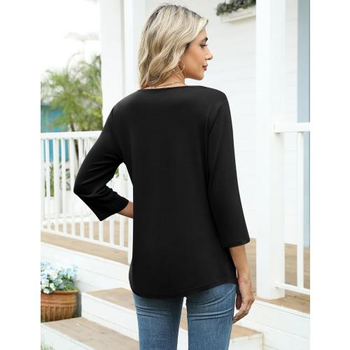 LOMON Womens 3/4 Length Sleeve T Shirts Asymmetrical Neck Tops Business Blouses for Women Fashion 2026