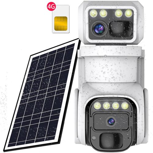 No WiFi Security Camera, 4G LTE Cellular Security Camera, 2K Solar Cellular Cam HD Dual Lens 360° Pan Tilt, Color Night Vision, PIR Motion Detection, IP66 Waterproof with Pre-Installed SIM(White)