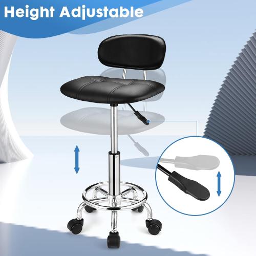 Square Rolling Stools with Backrest Height Adjustable Swivel Stool with Wheels Black