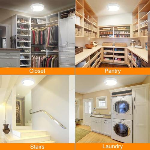 WHITE 7.8in DEEPLITE Battery Ceiling Light Motion Sensor Rechargeable Wireless Shower Light with Remote,5500K 8000mAh,Timing, Motion Activated Overhead Lighting for Closet Bathroom Hallway Porch