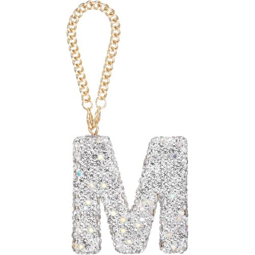 MECCANIXITY Bling Car Letter Charm, Initial M Letter Interior Car Rear View Mirror Decoration Hanging Crystal Ornaments for Women Bags Water Cup DIY Craft, Silver