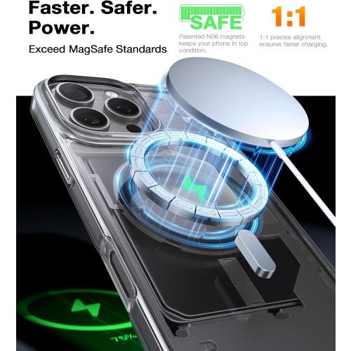 TORRAS for iPhone 16 Pro Case Diamond Clear | Compatible with MagSafe, Military Grade Drop Protection, Stronger Magnetic, Shockproof Airbag, Color Button, Slim Anti-Yellowing Anti-Scratch Transparent