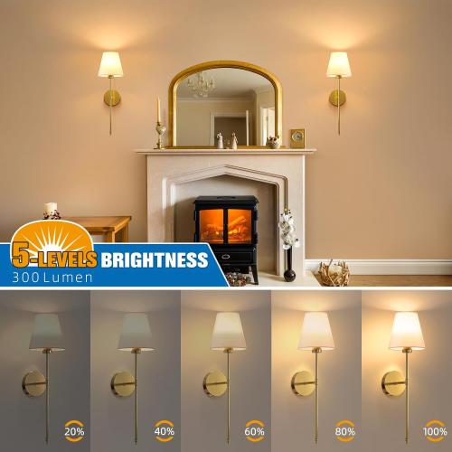 Battery Operated Wall Sconce Set of 2,Gold Rechargeable Wall Lights with 10400mAh Dimmable Bulbs and Remote,10 Colors Wireless Wall Lamps for Bedroom Living Room Hallway Decor