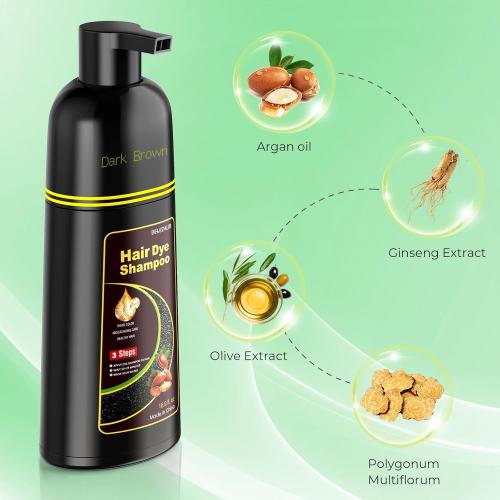 Dark Brown Hair Dye Shampoo for Woman & Man, Argan Hair Color Shampoo 3 in 1, Semi-Permanent Gray Hair Coverage, Mild Formula, Lasts 30 Days(16.90 oz)