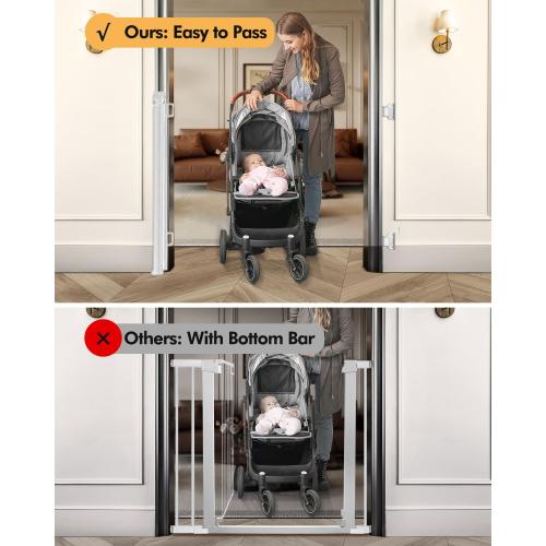 Retractable Baby Gate for Stairs & Doorways, 55 Wide x 33.6 Tall Easy Installation Mesh Dog Gate for Indoor & Outdoor Use,Pet and Dog Safety Gate for Hallways(White)