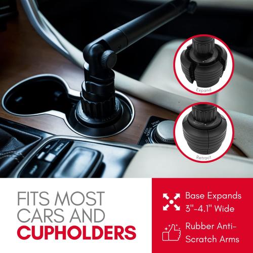 Black 9 Macally Cup Holder Tray for Car - Adjustable Car Tray Table - Perfect Car Food Tray for Eating with Phone Slot and Swivel Arm - Car Organizer