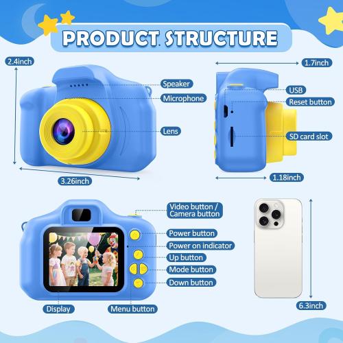 Desuccus Kids Camera Toys Christmas Birthday Gifts for Boys and Girls Kids Toys 3 4 5 6 7 8 9 Year Old HD Digital Video Camera for Toddler with 32GB SD Card (Blue)