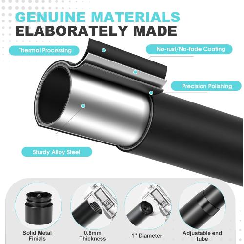 Black Extra Long Curtain Rods 240 Inches - Heavy Duty 1 Inch Adjustable Metal Drapery Rod for Large Windows, Sliding Doors, 5 Holders, Wall & Ceiling Mount, Easy Installation, Modern Design
