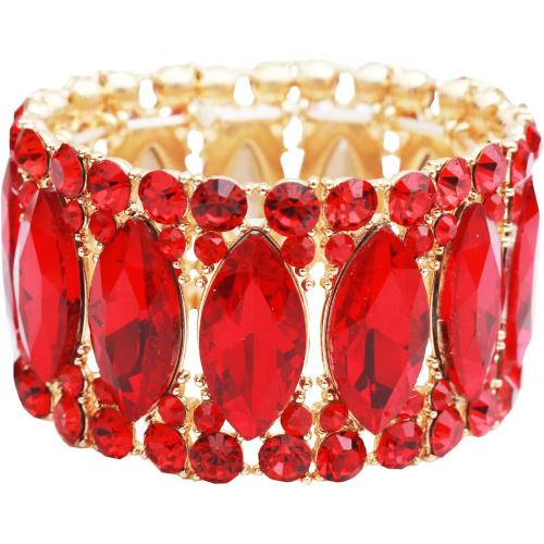 Women’s Elegant Wedding Bridal Crystal Double Row Marquise-Shape Leaf Stretch Bangle Bracelet Bride Jewelry for Women