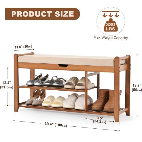 39.4in Shoe Rack Bench, Shoe Storage Bench with Lift Top Hidden Storage, Entryway Bench Holds Up to 330lb for Bedroom Living Room