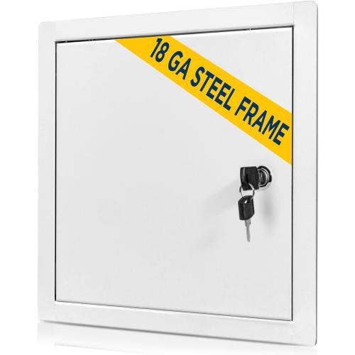 BOZZON Access Panel for Drywall 24 x 24 inch – Metal Door with Key Lock, 18 GA Steel Frame, Wall Hole Cover, Plumbing Access Door, White