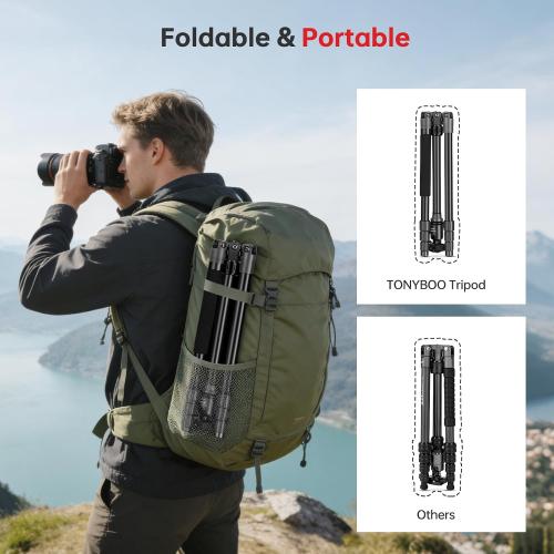 TONYBOO 61.5 Camera Tripod, Aluminum Tripod Monopod with Arca Swiss Ball Head, Heavy Duty Lightweight Reversible Travel Tripod for DSLR Mirrorless Camcorders Phone, Max Load 22 lbs