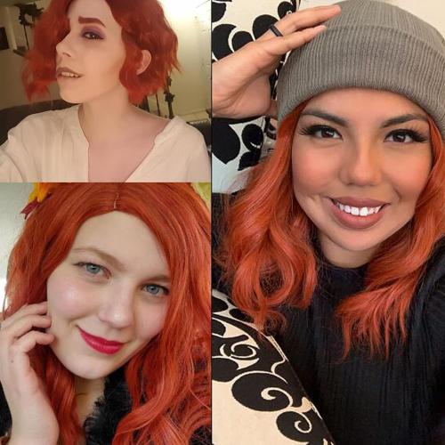 BUFASHION 14 Women Short Orange Red Kinky Straight Cosplay Synthetic Wigs With Air Bangs 46 Colors Available (Orange Red)