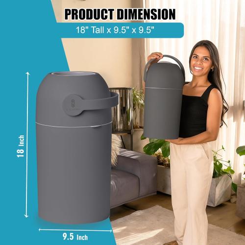 Color Grey L.A. Baby Magic Diaper Pail - Patented 100% Odor-Free System with Child-Safe Lock - Award-Winning Design - No Refills Required - Works with Regular Trash Bags - Gray
