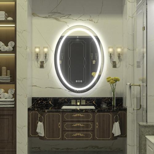 SMIROR Oval LED Bathroom Mirror 24x32, Lighted Vanity Mirror for Wall, Anti-Fog, Shatter-Proof, Dimmable, Memory, 3 Colors (Front Lights   Backlit)