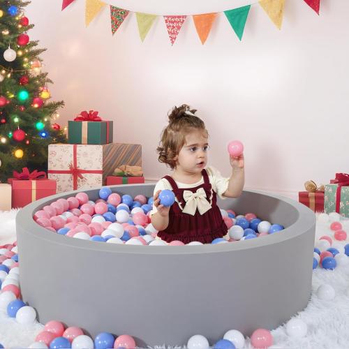 Wilwolfer Foam Ball Pit for Toddlers, Large Baby Ball Pit for Babies with Soft Memory Sponge, Indoor Outdoor Baby Playpen, Kids Play Ball Pool, Gift Toys for Infants Boys and Girls (Gray, NO Balls)