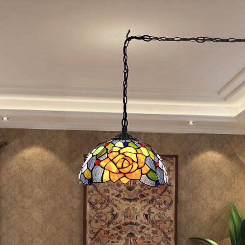 Tiffany Pendant Light Plug in Stained Glass Hanging Lamp 10 Inch Wide Living Room Bedroom Kitchen Dining Room Office