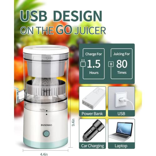 Electric Juicer Rechargeable - Citrus Machines with USB and Cleaning Brush Portable for Orange, Lemon, Grapefruit White   Green 9.4 * 4.4 * 5.4 inches