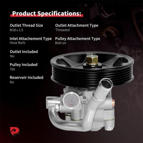 PHOBOOS Power Steering Pump Compatible with Ford Escape 2004-2007 Gas, Mazda Tribute 2005-2006 Gas, Mercury Mariner 2005-2007 Gas, V6 3.0L, with Pulley&Outlet, Ref. 21-5370【Does NOT Fit HYBRID Models】