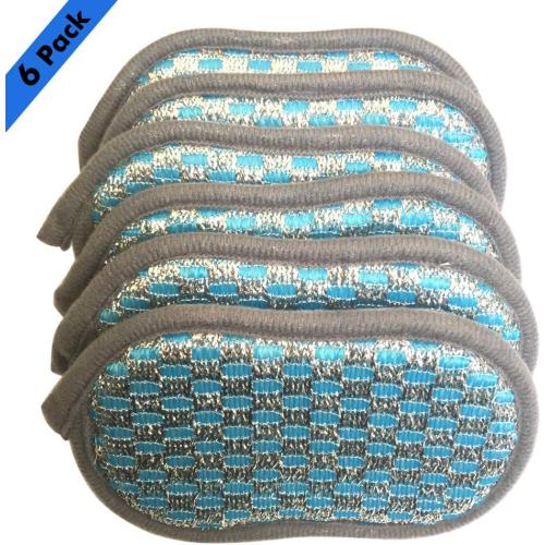 Multi-Purpose Scrub Sponges for Kitchen Scrub-it-Non-Scratch Double-Side Double-Effect Microfiber Sponge Along with Heavy Duty Scouring Power-Effortless Cleaning of Dishes Pots Pans Pack of 6 (Blue)