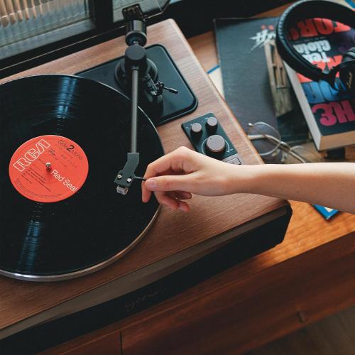 Syitren Paron Record Player Vintage Turntable for Vinyl Records with Built-in Speakers Bluetooth Retro Phonograph Wood Walnut