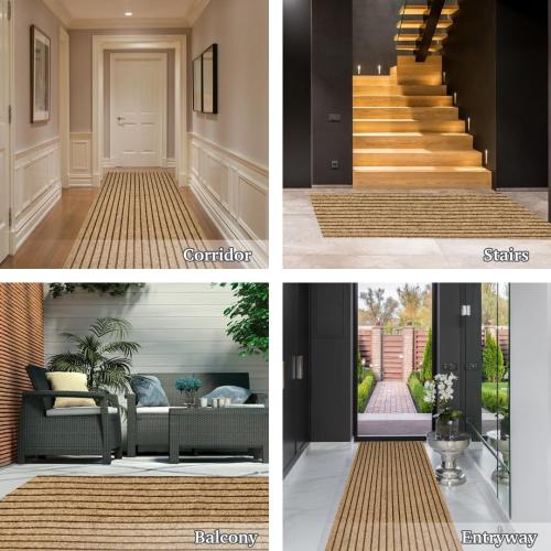 Brown 2ft x 6ft Custom Sizes Runner Rug Indoor Outdoor Utility Carpet Runners, Floor Mats with Non Slip Rubber Backing Waterproof Area Rugs for Hallway Entryway Balcony Garage Stair Laundry Room