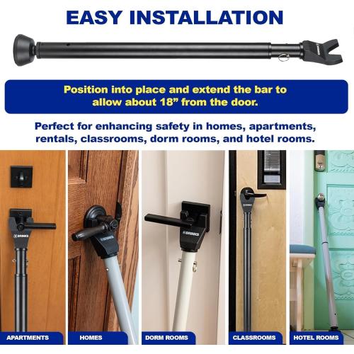 BRINKS Door Security Bar - Adjustable Brinks Door Security Bar for Travel, School, Dorm and Home - Door Jammer for Hinged Doors and Sliding Door Security – Black