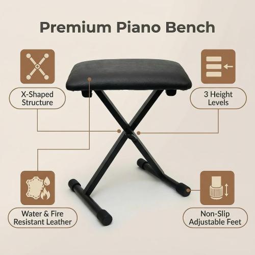 Adjustable Keyboard Bench with Extra-Thick Seat & Carrying Bag, Folding Piano Stool for Adults/Kids, Portable Height Adjustable Organ Stool, Heavy-Duty 330lbs Capacity Non-Slip Feet - Black