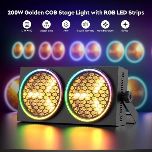 200W Stage Lights, 30 Lighting Effects Dual Eye Retro Par Lights with 6 COB Spotlights and 102 RGB LEDs Ring Strap, Sound Activated DMX512 Uplights for Wedding Club Theater Stage Lighting
