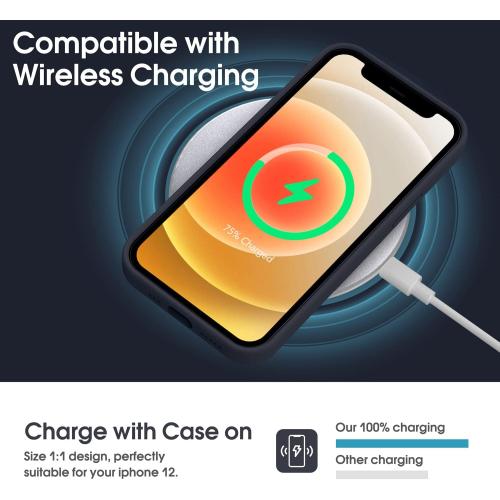 Supdeal Liquid Silicone Case for iPhone 12, [Camera Protection] [Anti Fingerprint] [Wireless Charging] 4 Layer Phone Case Protective Cover, Built-in Microfiber Case Cover, 6.1, Black