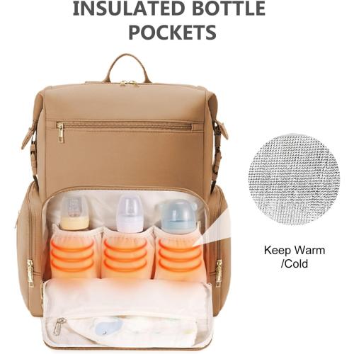 CEI-CEI Neoprene Diaper bag Backpack Waterproof Baby Changing Bags for Mom and Dad with Changing Pad Large Travel Maternity Tote with Insulated Pockets and Organised Compartments (Oat)