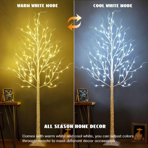 Lighted Birch Tree, 8ft 136LED Birch Tree Lights,Large Artificial Twig Tree Light 9Modes Timer for Indoor Outdoor Thanksgiving Tree Christmas Home Party Wedding Decor,Warm & Cool White